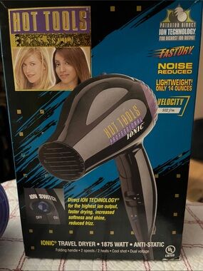 NEW Hot Tools Professional Ionic Travel Hair Dryer - Black & Purple New in box